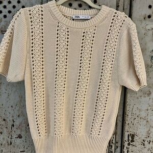Zara Beige Crochet Knit Sweater
